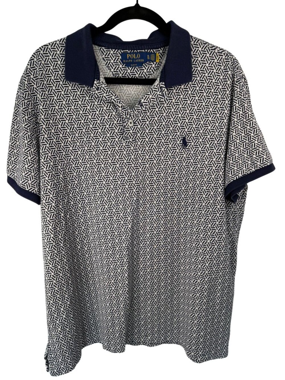 Polo Ralph Lauren Men’s XL Slim Fit Navy White Geometric Print Polo